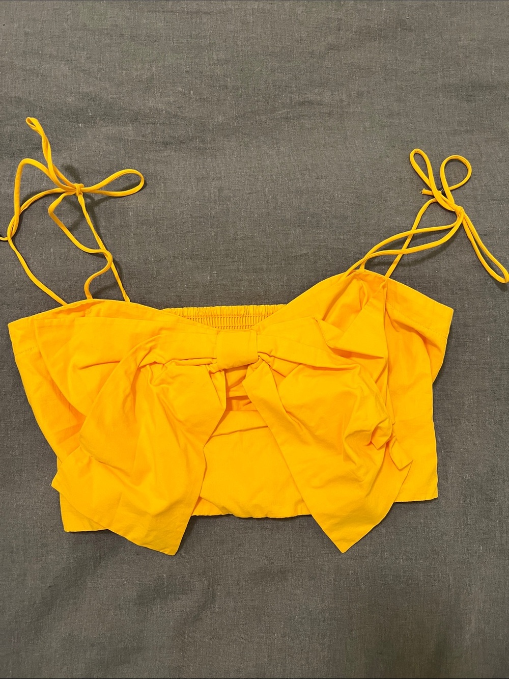 Yellow/orange Tie-Shoulder Bow Front Crop Top
